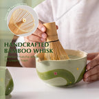 Matcha Whisk Set, 7Pcs Matcha Set with Hand-Painted Ceramic Matcha Bowl, Matcha Whisk and Holder, Scoop and Rest, Sifter, Tea Towel, Artisan Matcha Kit for Ceremony & Gifting (Green)