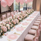 YOUBET 125Pieces Clear Pink Plastic Plates with Gold Rim - Gold Plastic Silverware Include 25 Dinner Plates 25 Dessert Plates 75 Golden Silverwares for Wedding Birthday & Parties Easter Mothers Day