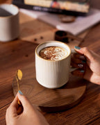 famiware Coffee Mug Set for 4, Star 12 oz Catering Mugs Cup Set with Handle for Coffee, Tea, Cocoa, Milk - Ceramic Stoneware Drinkware Set, Cappuccino White (Pack of 2)