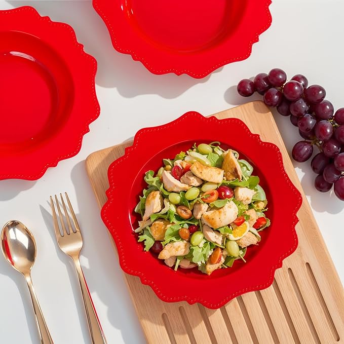 COLOSUS Red Christmas Plastic Party Bowls (60 Pack) 12 Oz Disposable Soup/Salad Bowl, Fancy Shatterproof Dinnerware for Catering, Holidays, Weddings, and Everyday Use,Easter Day