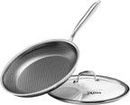 Honeycomb Stainless Steel Nonstick Frying Pan with Lid 12 Inch, Induction Cooktop Compatible Skillet, PFOA-Free Scratch-Proof, Dishwasher & Oven Safe, Stay-Cool Handle, Silver Kitchen Cookware