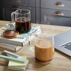 Glass Coffee Mugs, 20 oz Glass Coffee Cups with Acacia Wood Lids, Clear Borosilicate Glass Mugs with Handles for Cappuccino, Tea, Latte, Hot/Cold Beverages, Wine, Americano, Set of 2