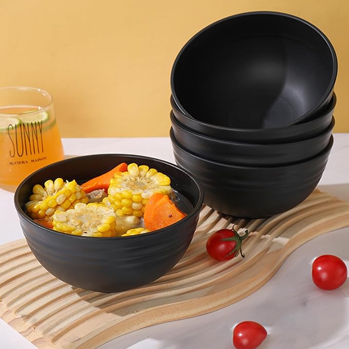Unbreakable Wheat Straw Cereal Bowls Set of 4, 24 OZ Microwave and Dishwasher Safe Lightweight Soup and Salad Bowl Sets, Reusable Dessert Bowls for Rice, Pasta, Snack, Fruit, BPA Free (Black)