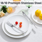 KINGSTONE Hammered Silverware Set, 60-Piece Flatware Set, 18/10 Stainless Steel Premium Cutlery with Unique Ripple Handles Design Mirror Polished - Dishwasher Safe
