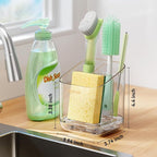 Minimalist Sponge Holder for Kitchen Sink, 3 Slots Sink Caddy with Removable Divider and Drip Tray, Clear PET Countertop Organizer to Free up Kitchen Sink Space