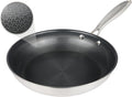 12" Hybrid Nonstick Frying Pan, Large Stainless Steel Ceramic Nonstick Skillet, Non Stick Pan for Family Meals & Steak, Stay-Cool Handle, Induction Compatible, Oven Safe