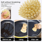 2 Pack Bamboo Dish Scrub Brush, Picowe Natural Scrub Cleaning Brush Vegetable Brush for Dishes Cast Iron Pots Pans, Used in Bathroom Kitchen Sink Household Cleaning