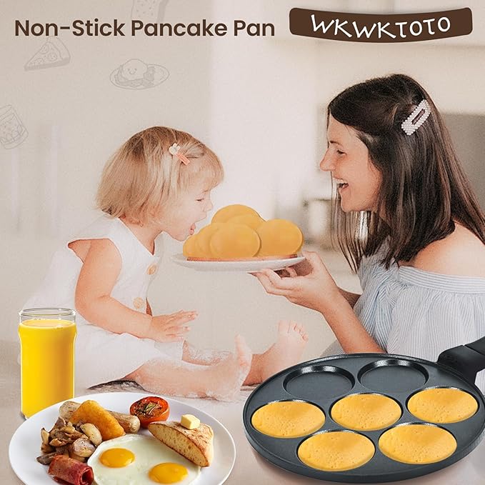 Pancake Pan Suitable for All Stovetops & Induction Cooker, 10.5 Inch Pancake Maker Egg Frying Pan, 7 Molds Pancake Maker with PFOA Free Coating