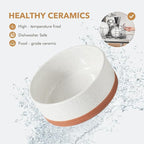 Havniva Ceramic 8.2inch Raised Double Dog Bowls Set with Acacia Wood Stand, Food & Water Bowls for Large Breed Dogs, Weighted Pet Dishes(60oz, Vanilla White)