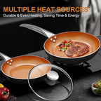 KOCH SYSTEME CS 8"+11" Copper Ceramic Frying Pan Set Nonstick, Oven Safe Cooper Cookware Set, Induction Frying Pan Sets with Lids, Aluminum Pan for Effortless Cooking, All Stoves Compatible
