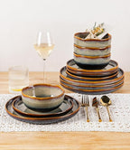 TheTerra Ceramic Dinnerware Sets for 8, 24 Pieces Porcelain Lightweight Plates and Bowls Sets, Scratch Resistant Dish Set, Oven & Microwave & Dishwasher Safe, Coffee Bean
