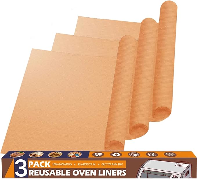3 Pack Oven Liners for Bottom of Oven, Large Reusable Oven Mat for Bottom of Electric Gas Oven Toaster Oven Liner Microwave Grill, Heavy Duty 100% Non-Stick, BPA and PFOA Free, 23.62x15.75in