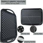 Large Nonslip Serving Tray with Handles, Silicone Grippy Dots Lap Food Trays for Eating, Dishwasher Safe Serve for Breakfast Dinner Snack Fruit Appetizers Beverage, Rectangular, Set of 2, Black