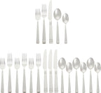 Amazon Basics Silverware, 20-Piece Stainless Steel Flatware Set, Dishwasher Safe, Service for 4, Bistro