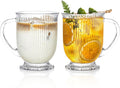 KEMORELA Ribbed Glass Coffee Mug Set, 16oz Clear Glass Mugs with Handle, Bar Accessories, Durable Drinkware for Hot Beverages, Set of 2 Coffee Mugs