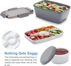 Freshmage Salad Lunch Container To Go, 68-oz Grey-XL, Leak-proof Lid, 4 Compartments, Sauce Container, Safe Material, Easy Carry
