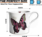 Ceramic Coffee Mugs Set of 4, 12 Oz Butterfly Pattern, Microwave and Dishwasher Safe, Comfortable Handles, Gifts for Women and Men, for Coffee, Tea, Latte, Cappuccino