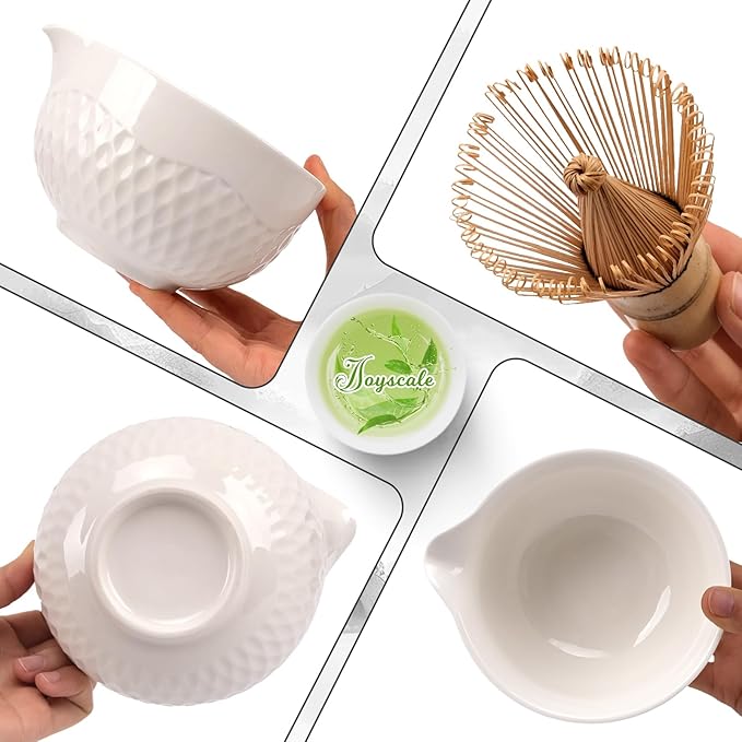 Joyscale Matcha Whisk Set, Matcha Set Whisk And Bowl, 8 Pcs Matcha Kit Set(Texture Design), 16 OZ, Japanese Matcha Tea Set, Matcha Making Kit Gifts for Tea Lovers(White)