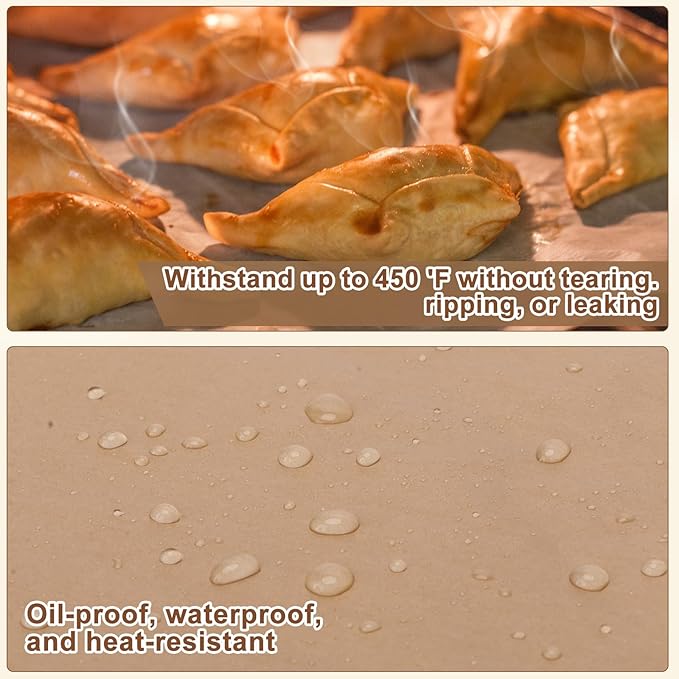 130-Pack Precut Parchment Paper Sheets | 12x12 Inch Unbleached Brown Baking Paper | Heavy Duty Non-Stick Liners for Oven, Air Fryer, Grill & Steaming | Perfect for Baking, Cooking, Wrapping Food