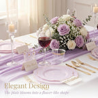 NOCCUR 175PCS Purple Plastic Plates with Gold Disposable Silverware - Include 50 Lavender and Gold Plastic Plates,25 Knives,25 Forks,25 Spoons,25 Cups and 25 Napkins - Mother's Day/Spring Party