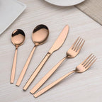 Berglander 20 Piece Titanium Rose Gold Plated Stainless Steel Flatware Set, 20 Pieces Silverware Set, Copper Color Cutlery Sets, Service for 4 (shiny Copper)