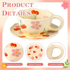 Cappuccino Cup with Saucers Set of 2 Ceramics Coffee Mugs 8 oz Latte Art Cup Vintage Aesthetic Flower Barista Cups for Americano, Tea, Espresso,Mocha, Milk - Microwave and Dishwasher Safe