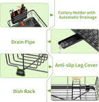 Small Dish Drying Rack, Space Saving Dish Racks for Kitchen Counter, Kitchen Organizer Dish Drainer with Cutlery Holder for Spoons and Forks, 11''W x 15''L, Black