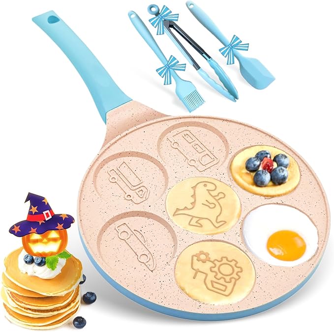 Dinosaur Egg Pan Omelette Pan 7-Cup Pancake Pan Breakfast Pancake Skillet for Eggs, Pancakes, Plett, Crepes Nonstick Pancake Maker