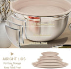 Mixing Bowls Set, 25PCS Khaki Mixing Bowls With Lids Set Stainless Steel Kitchen Large Nesting Metal Bowl 7QT to 1.5QT, Measuring Cups and Spoons for Prepping Cooking Serving