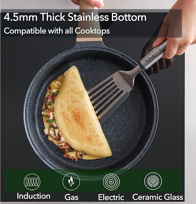 Nonstick Deep Frying Pan with Lid, 3.5 QT Swiss Granite Coating Sauté Pan, 10 Inch Healthy Non Stick Skillet Cooking Pan with Stay Cool Handles, PFOA Free, Induction Ready.