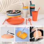 49pcs Dinnerware Sets for 8 People, Unbreakable Plates Sets, Reusable Storage Box, Travel Camping Picnic Home Party Cutlery Set, Dishwasher Microwave Safe Dishes