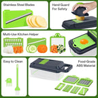 HomeHacks Vegetable Chopper Vegetable Cutter, 12 in 1 Kitchen Gadget, Dicer, Slicer, Onion Cutter, Salad, Cheese Grater & Egg Separator - Multi-Functional Veggie Chopper Lid with Handle (Green)