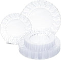 Lullaby 60PCS Clear Scalloped Plastic Plates, Disposable Elegant Party Plates Include 30pcs Dinner Plate 10.25", 30pcs Plastic Dessert Plate 7.5", Perfect for Wedding and Party