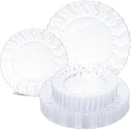 Lullaby 60PCS Clear Scalloped Plastic Plates, Disposable Elegant Party Plates Include 30pcs Dinner Plate 10.25", 30pcs Plastic Dessert Plate 7.5", Perfect for Wedding and Party