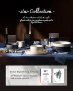 Famiware Star 16-Piece Stoneware Dinnerware Set, Service for 4, Reactive Glaze Mugs, Plates and Bowls, Dishes with Trim, Modern Rustic, Chip/Scratch Resistant, Microwave/Dishwasher Safe, Smoky Blue