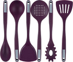 Restaurantware Silicone Utensil Set Pack of 1 Non-Slip Handle 6-Piece Kitchen Tool Set, Heat-Resistant Dishwasher-Friendly Cooking Accessories, Durable Purple Cooking Utensils