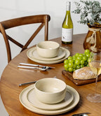 TheTerra Ceramic Dinnerware Sets for 4, 12 Pieces Handmade Reactive Glaze Plates and Bowls Set, Scratch Resistant Dish Set, Oven & Microwave & Dishwasher Safe, Cappuccino