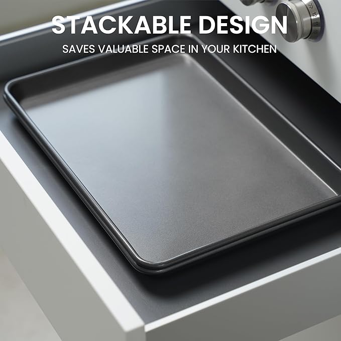 LISI 13" x 9" Quarter Sheet Pans (2 Pack), Nonstick Carbon Steel Baking Sheets for Oven, Cookie Sheet Trays for Baking, Roasting & Reheating