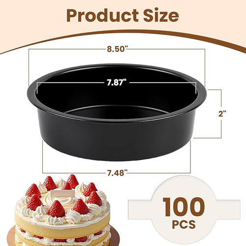8 Inch Round Cake Pan Set of 3 - Nonstick Carbon Steel Cake Baking Pans with 100 PCS Parchment Paper, Dishwasher Safe, Durable for Layer Cakes, Birthday & Christmas Baking