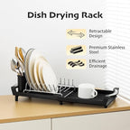 Extendable Dish Drying Rack, Stainless Steel, Over Sink or Counter, with Utensil Holder