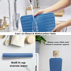 ZLR Silicone Dish Drying Mat 12" x 12" Square - Small Heat Resistant Trivet & Countertop Protector for Air Fryer, Coffee Maker - Waterproof Kitchen Drain Pad for Cups, Fruit (Lichen Blue)