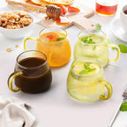 AVLA 6 Pack Glass Coffee Mugs, 16 OZ Unique Vertical Stripes Coffee Cup, Clear Large Tea Glasses with Handle, Vintage Transparent Glassware for Hot/Cold Beverages, Cappuccino, Latte, Espresso, Juice