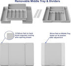 Simple Houseware Expandable Kitchen Drawer Flatware Organizer, Gray – Adjustable Cutlery Tray with 9 Compartments for Utensils and Silverware