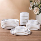 AmorArc Ceramic Dinnerware Sets for 4, 12 Pieces Handpainted Plates and Bowls Set with Rustic Terracotta Underside, Scratch Resistant Stoneware Dishes Set, Dishwasher & Microwave Safe