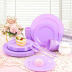 KIRE 150 PCS Purple Plastic Plates - Purple Dinnerware Set Disposable 25 Dinner & 25 Salad Plates 25Forks 25Knives 25Spoons 25Clear Cups for Birthday/Baby Shower/Easter/Spring