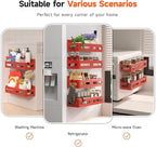 4 Pack Strong Magnetic Spice Rack for Refrigerator, Multipurpose Magnetic Shelf for Fridge with 4 Hooks for kitchen and Bathroom Organization, Red