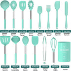 Silicone Cooking Utensil Set, Umite Chef 15pcs Silicone Cooking Kitchen Utensils Set, Non-stick - Best Kitchen Cookware with Stainless Steel Handle - Green