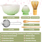 Matcha Whisk Set, Lotus Gradient Green Ceramic Matcha Set Includes Matcha Bowl, Matcha Whisk (Chasen) and Holder, Sifter, Bamboo Scoop & Spoon - 6 Pcs Matcha Kit for Matcha Lovers