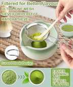 JBER Matcha Whisk Set, Ceramic Matcha Kit Includes Bowl with Spout, Matcha Whisk (Chasen) and Holder, Sifter, Scoop, Spoon & Rest - 7PCS Matcha Set for Matcha Lovers Ceremony, Gradient Light Green