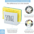 Heartland Home Porcelain Sponge Holder for Kitchen Sink. Compact Sink Caddy Organizer - Scrub Daddy Compatible Dish Sponge Holder. Ceramic Black and White Kitchen Decor and Cute Kitchen Accessories